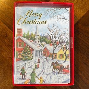 NEVER OPENED BOXED CARDS - 15 CARDS/RED ENVELOPES WITH GOLD FOIL LINING - 5"X7"